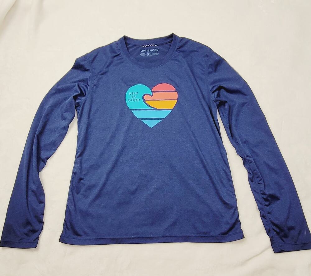 Life is Good Active blue rainbow heart long sleeve top Size XS Outdoors Hiking